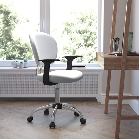 FLASH FURNITURE Mesh Task Chair, 17-1/4" to 21", Fixed Arms, White H-2376-F-WHT-ARMS-GG